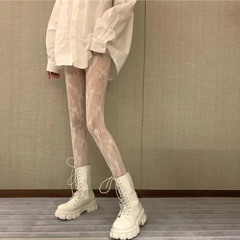 Medias sexis de ratán para mujer, medias de flores antienganches para y Club, Medias de red de pescado, pantimedias de encaje de malla de rejilla