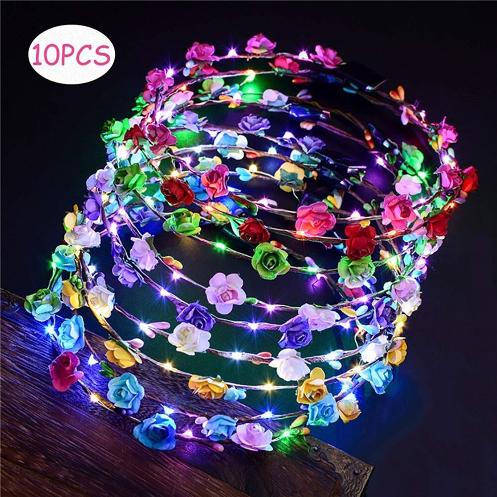 10PCS LED Wreaths LED Flower Crown for Women Wedding Wreath Headband Christmas Party Decoration LED Hair Band