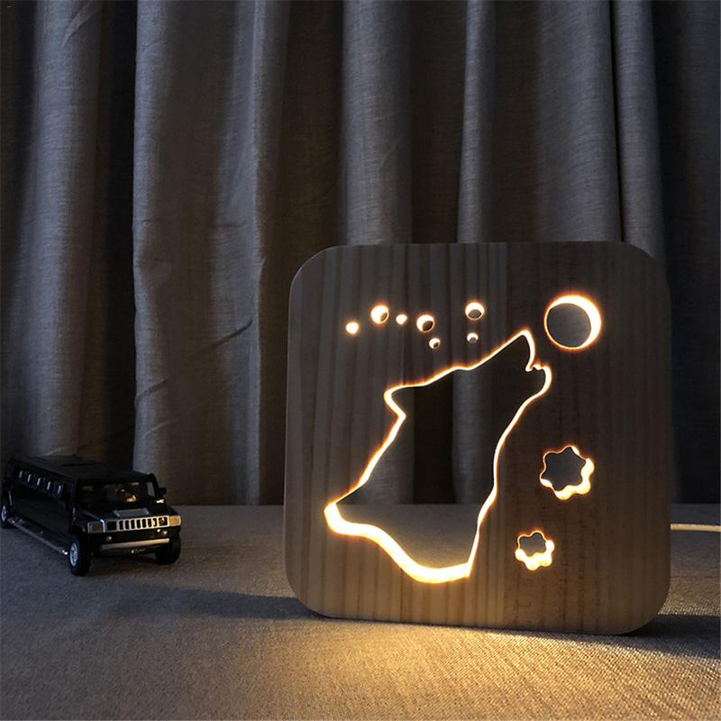 LED Kreative USB Nachtlicht Holz Hund Pfote Wolf Kopf Lampe freundlicher Schlafzimmer Dekoration Warme Licht Tisch Lampe Für freundlicher Lampen