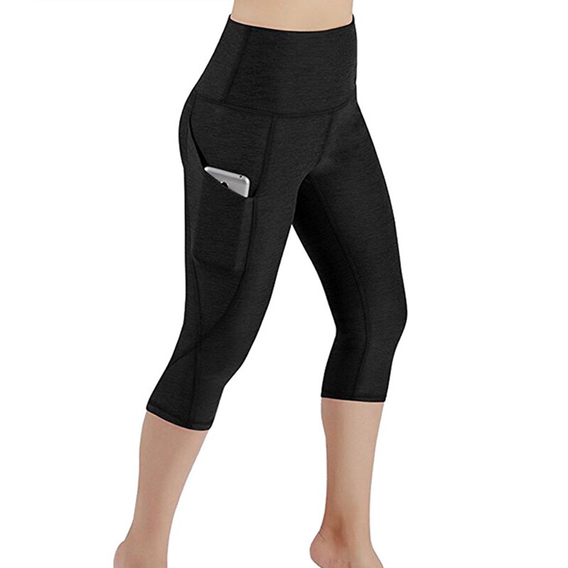 Women Yoga Shorts High Waist Gym Cycling Biker Cropped trousers Pants Sports Leggings Women Fitness Tight Elastic Yoga Pants: Black / M