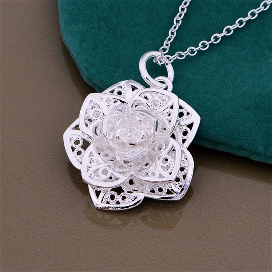 Collier avec pendentif fleur classique, motif à la , couleur argent, bijou de mariage noble, , pour femmes, JSHN884