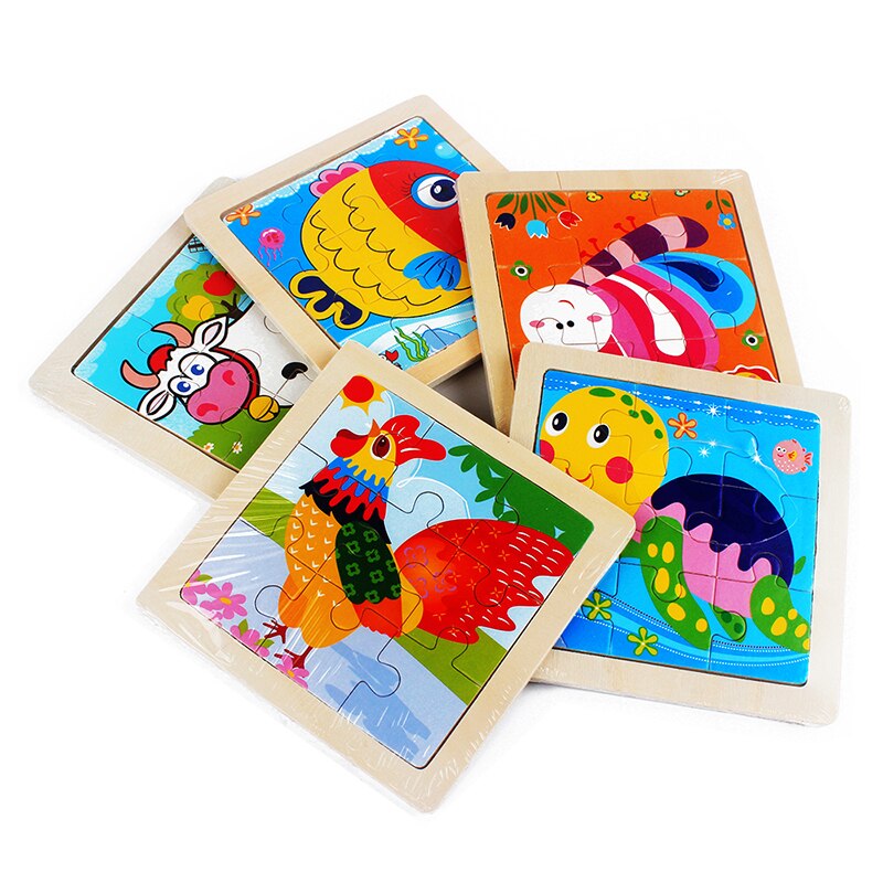 Kids Toys Cartoon Lovely Animal/Vehicle/Farm/Ocean Jigsaw Puzzle Wooden Toy Preschool Early Educational Learning for Children