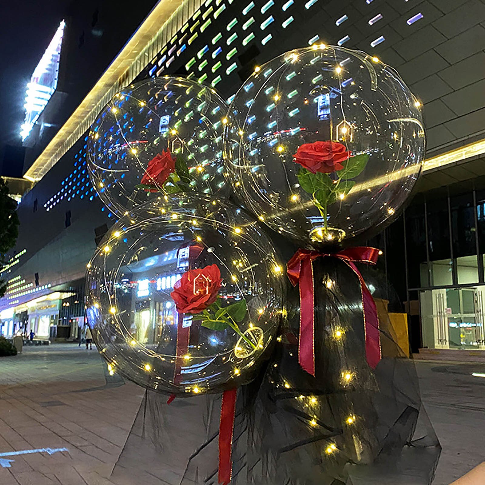 leuchtend LED Ballon transparent Runde Schaum Rose Strauß Ball Geburtstag Party Hochzeit Dekor LED Luftballons Weihnachten: B