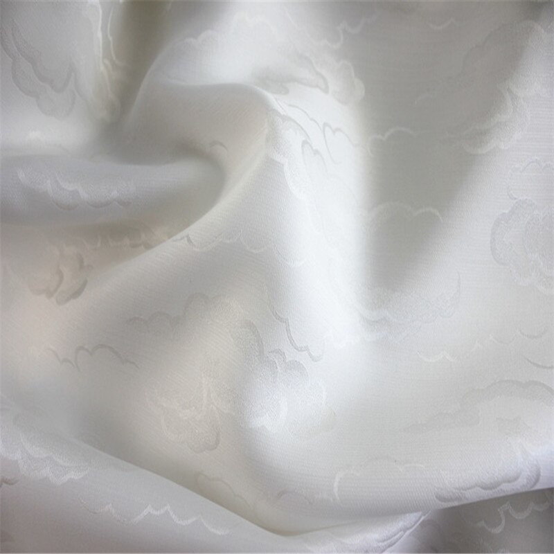 Jacquard bomulds silke stof 16m/m 114cm bredde sky brokade blandet silke til sengetøj til hjemmetekstiler: 1 hvid