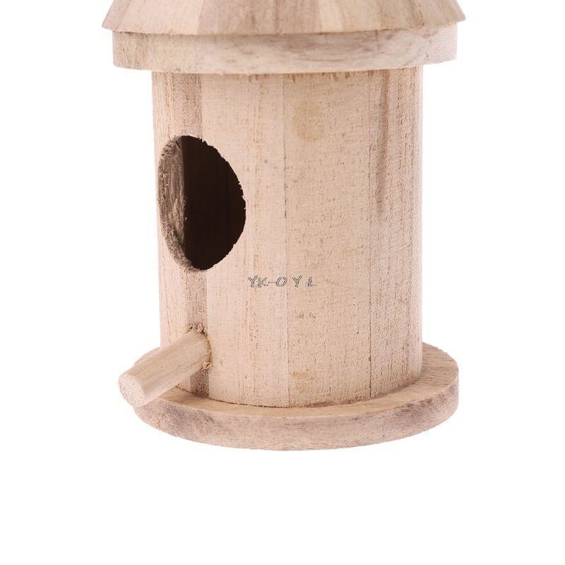 Natural Wood Bird House Hanging Nest Box Outdoor Garden Home Bird Cage