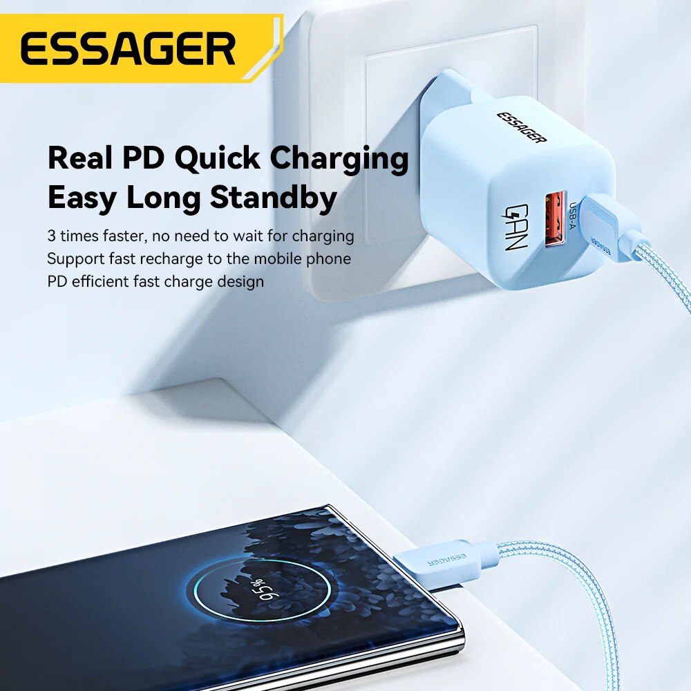 Essager 20W GaN USB tipo C cargador PD carga rápida teléfono QC 3,0 cargadores rápidos para iPhone 14 13 12 11 Pro Max Mini iPad carga