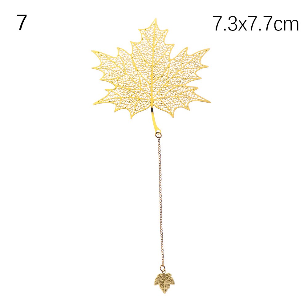 Retro Chinese Style Hollow Gold Metal Bookmark Maple Leaf Vein Fringed Pendant Apricot Leaf Bookmark Stationery: 7