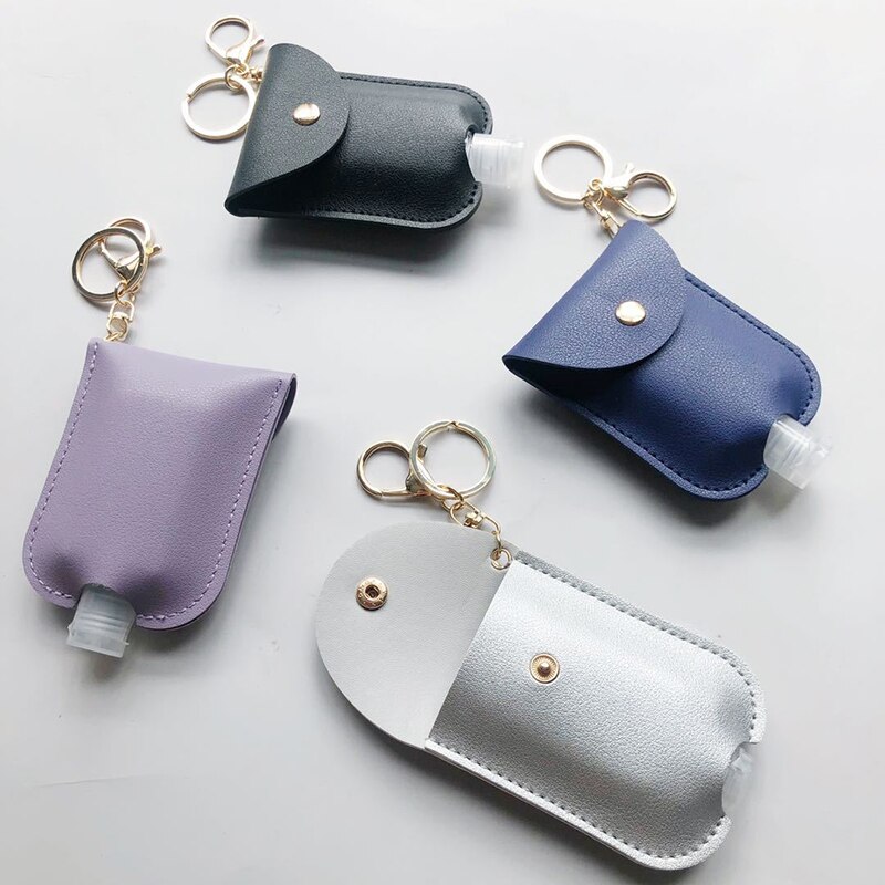 60Ml Reizen Lekvrije Leather Case Sleutelhanger Tas Hervulbare Lege Fles Voor Handdesinfecterend Bag Met Key Ringen Hanger fles