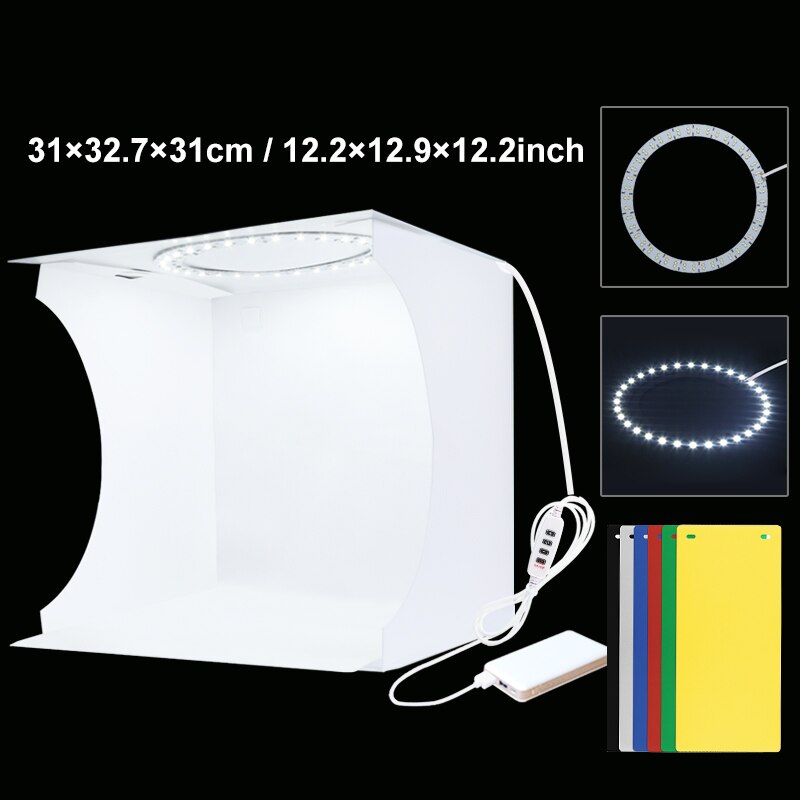 PULUZ Portable Desktop LED Mini Photo Studio 20 cm &amp; 30 cm Light Box Softbox Set Folding Lightbox Tent Box Kit For DSLR Camera: 30cm Ring lightbox