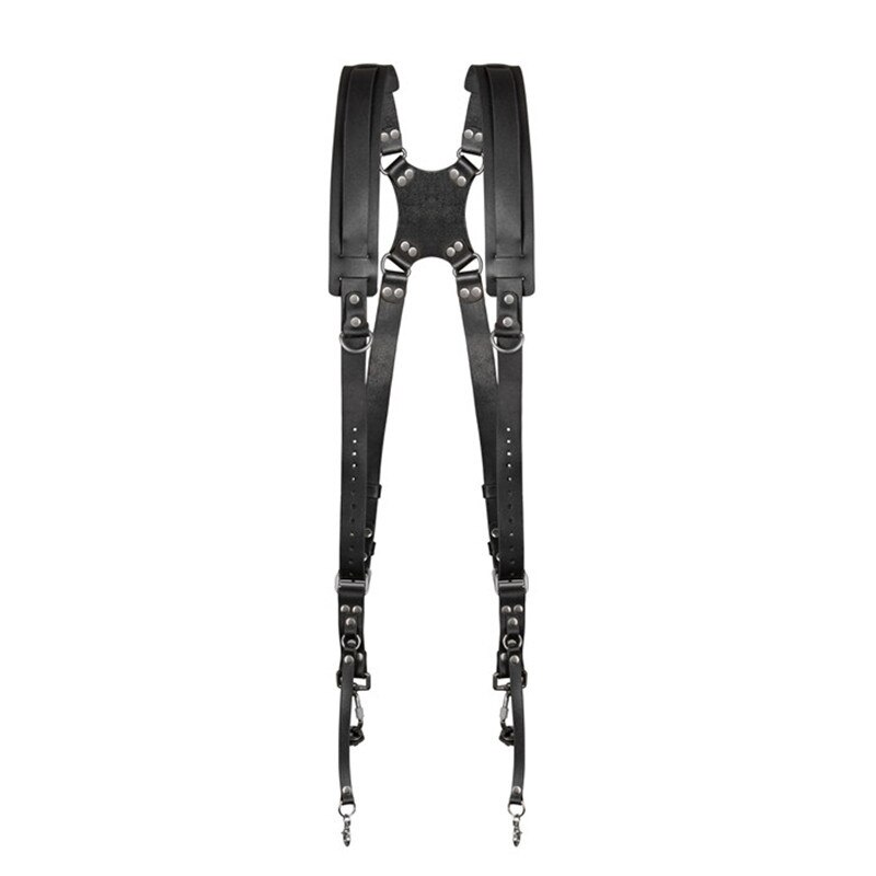 Lederen Camera Dubbele Strap Camera Harnas Voor Twee Camera &#39;S Lederen Dubbele Schouderriem Dubbele Bescherming Tegen: Blue / Green