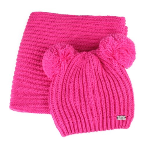 Furtalk lasten talvihattu ja huivisetti lapsille lämmin talvi kaksinkertainen pom pom hattu poikavauva tytöt fleece neulottu pipo hattu ja huivi: Fuksia