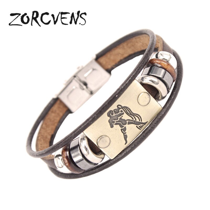 ZORCVENS 2020 di Nuovo Modo di 12 Constellation Segni Bracciali Braccialetti In Acciaio Inox Braccialetto di Cuoio per Gli Uomini: 80626