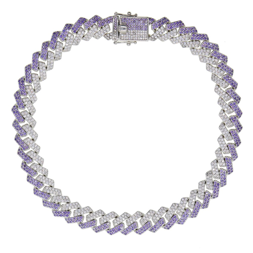 luxury Rock Iced Out hip-hop bling Bling wide Miami cuban link chain purple White cubic zirconia cz choker necklace Jewelry: silver white purple / 46cm