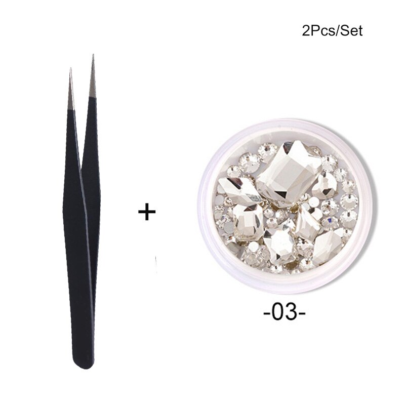 1 Box Nail Strass Ab Kleur Platte Terug Bottom Bling Crystal Mixed Size Vorm Gems Kralen Kleurrijke 3D Nail Art decoraties: 2pcs-3