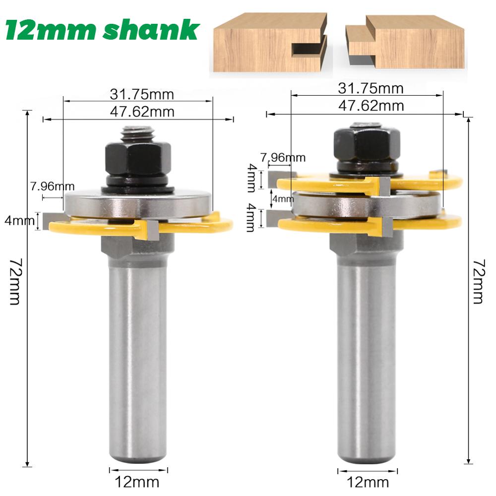 2 stücke 12mm Schaft 1/2 schaft gemeinsam Montieren Router Bits Zunge & Mutter T-Slot Fräser für holz Holz Schneiden Werkzeuge: 12mm Schaft