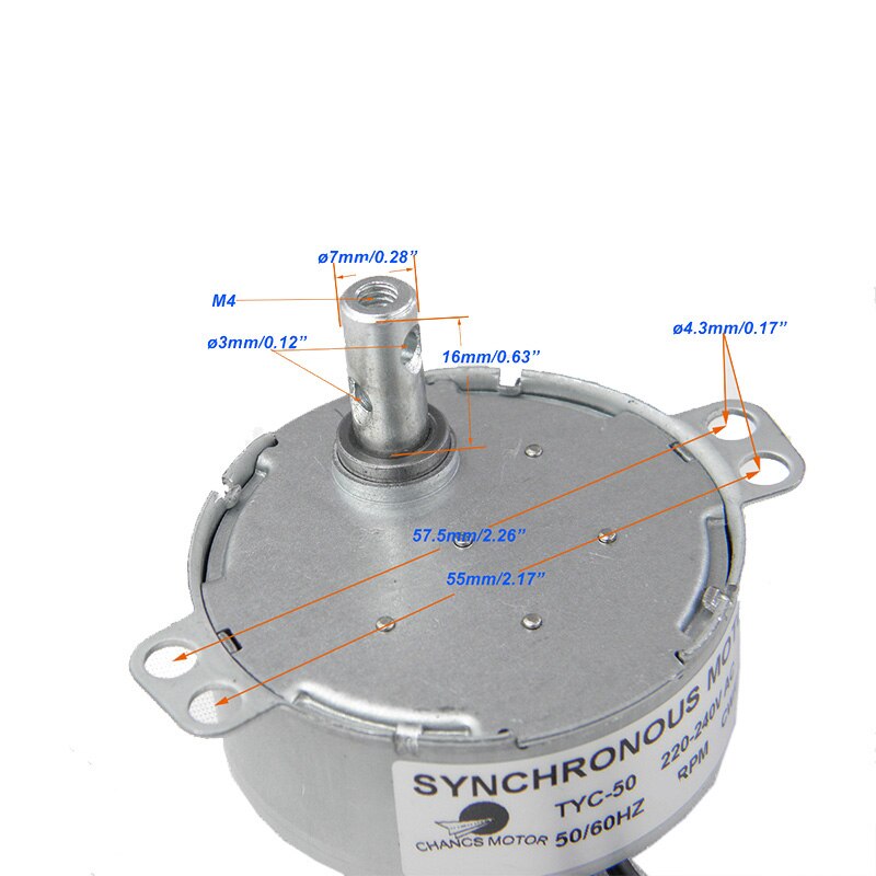 Chancs tyc -50 synkronmotor 220v 10-12 rpm cw/ccw vridmoment 1.5kg.cm 4 watt