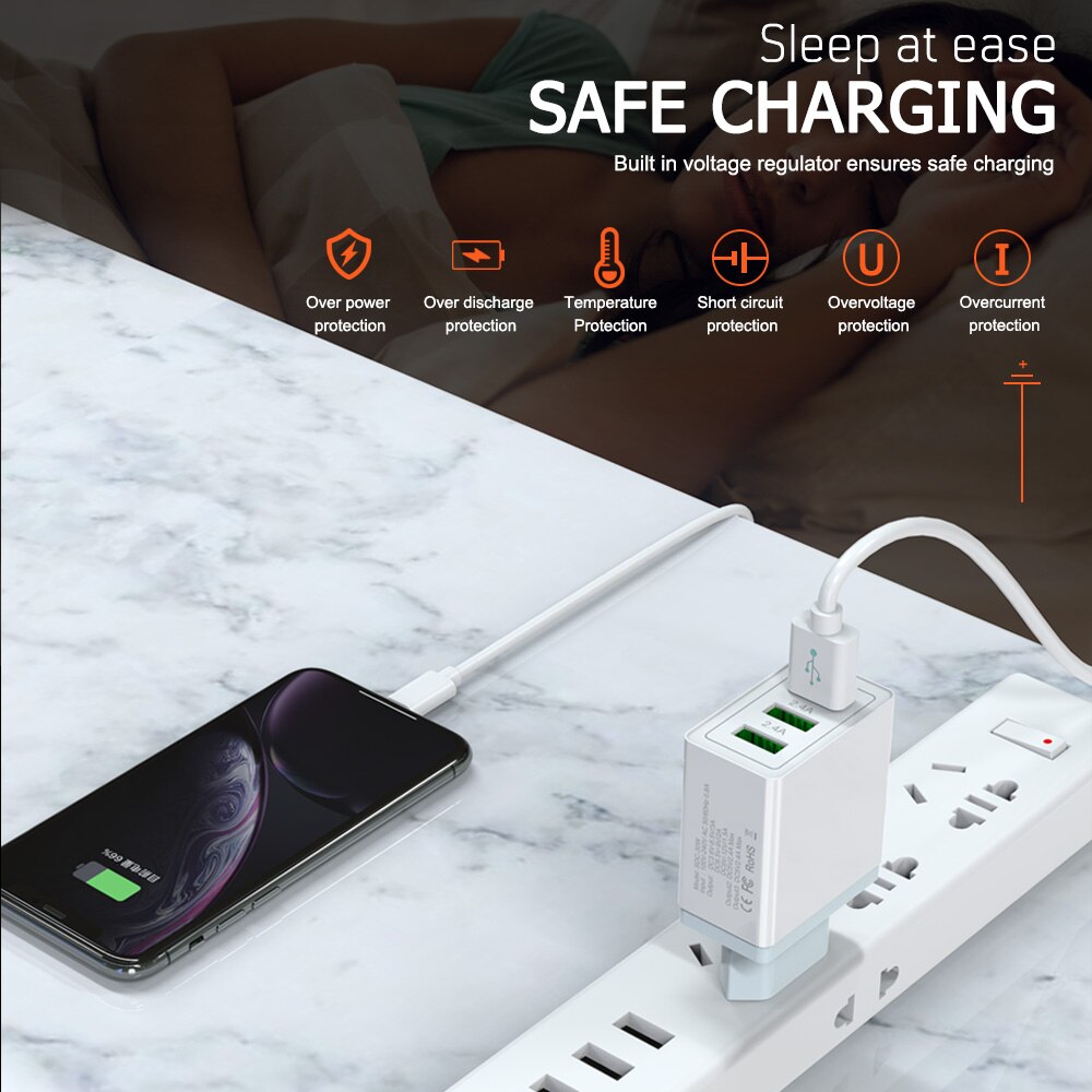 Chargeur USB universel 30W rapide 3.0, pour iPhone 11 Pro Max Xs X XR 6s 7 8 Plus Samsung S10 Huawei Xiaomi