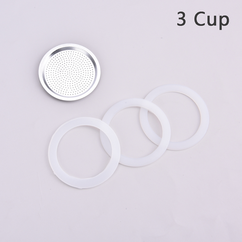 3 Silicone Gaskets And 1Pc Stainless Steel Filter Moka Pot Coffee Bottle Replacement Compatible With 3/6/9/12 Cup Moka Express: 3 Cup