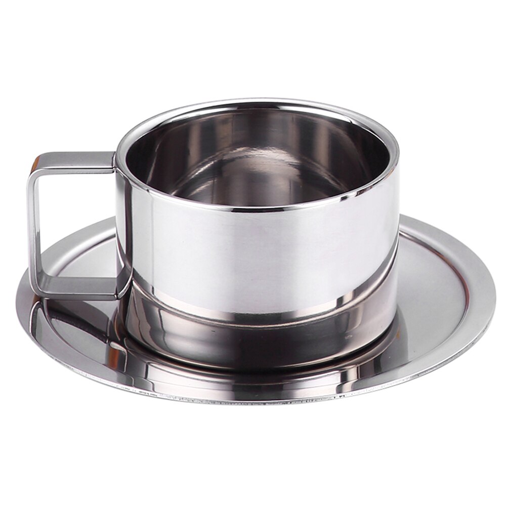 Taza de café de acero inoxidable 304, tazas antiescaldaduras de doble capa para beber/cerveza/agua/té/leche Anti caída botella Tumbler de viaje de Metal: Trumpet  saucer