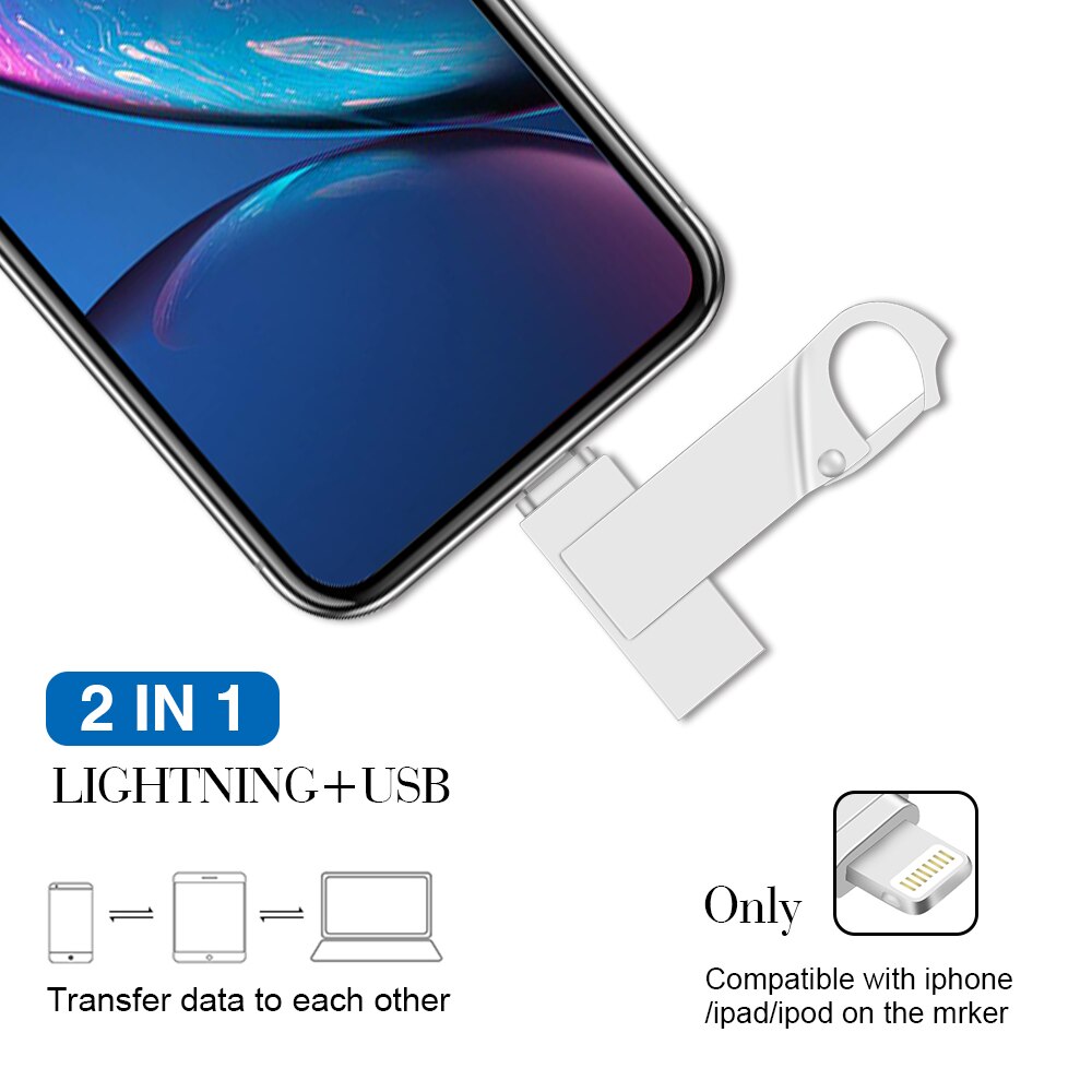 Unidad Flash USB 128 de Metal, Pen Drive OTG de 2,0 GB, 32GB, 64GB, memoria para iphone/ipad/Lightning/ios/USB