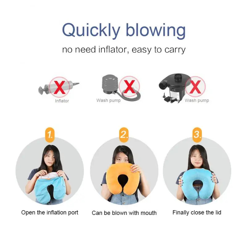 1/3/4Pcs Travel Pillow Car Air Flight Office Inflatable Neck Pillow Short Plush Cover PVC Support Headrest Soft Nursing Cushion