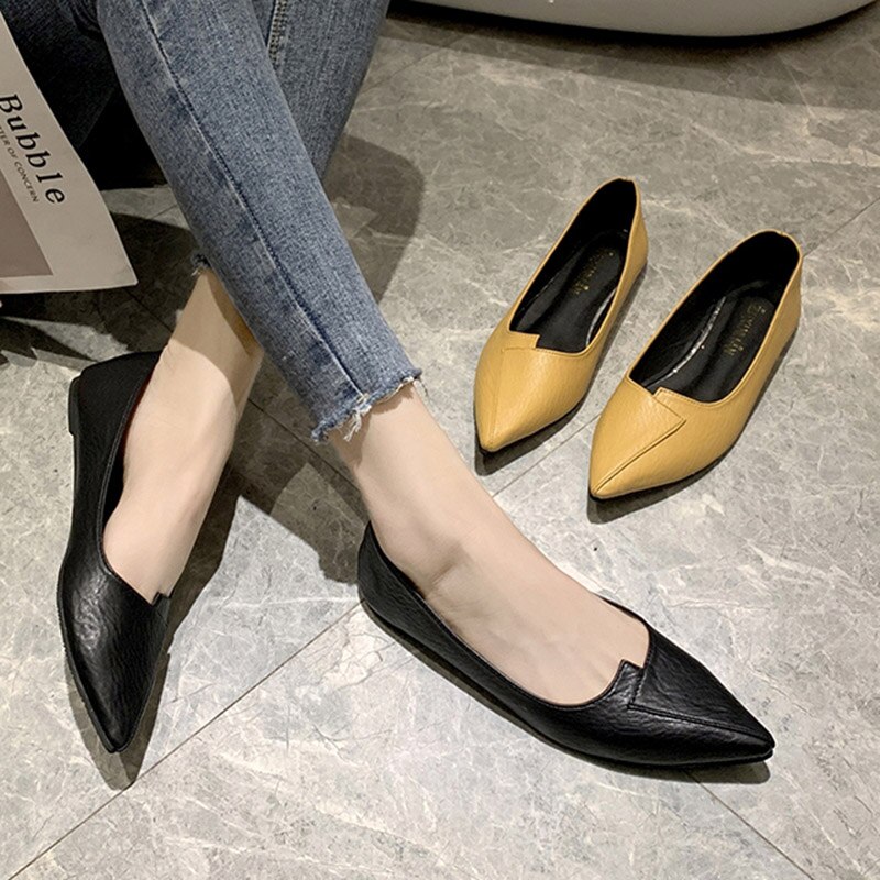 Forår kvinder flade spidse tå slip-on sko kvinde loafers komfortable dame sko gul båd sko zapatos mujer 7942c