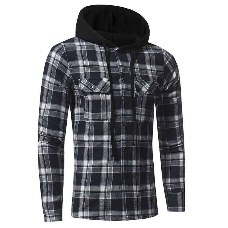 F-SFRWA Plaid Shirt Lente Shirts Mannen Casual Kleding Heren Shirt Lange Mouw Casual Rooster Hooded Camisa Sociale XXXL