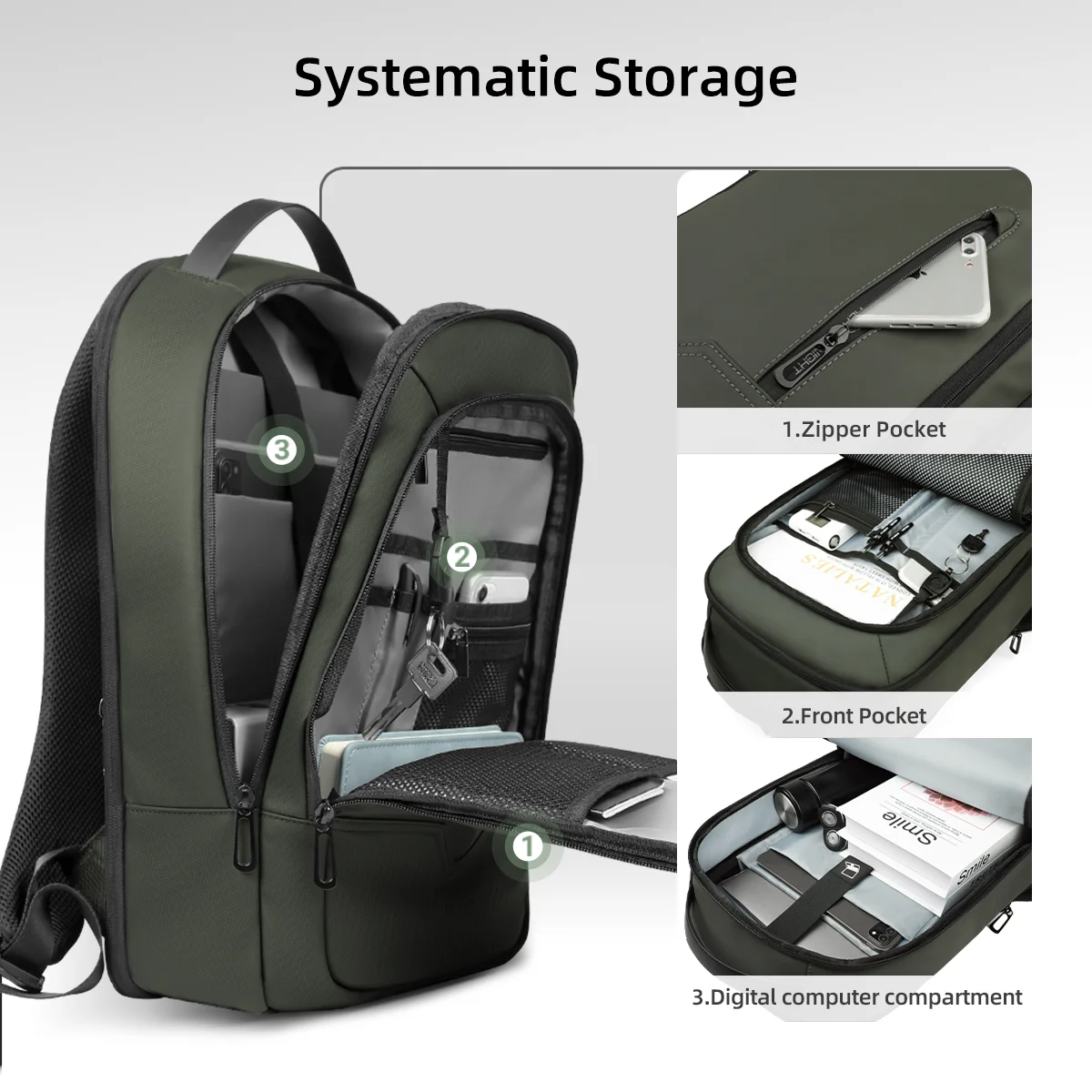 HK Uitbreidbare zakelijke rugzak voor heren Notebooktas met USB-poort Lichtgewicht 15,6 inch laptop Schooltas Grote reisdagrugzakken
