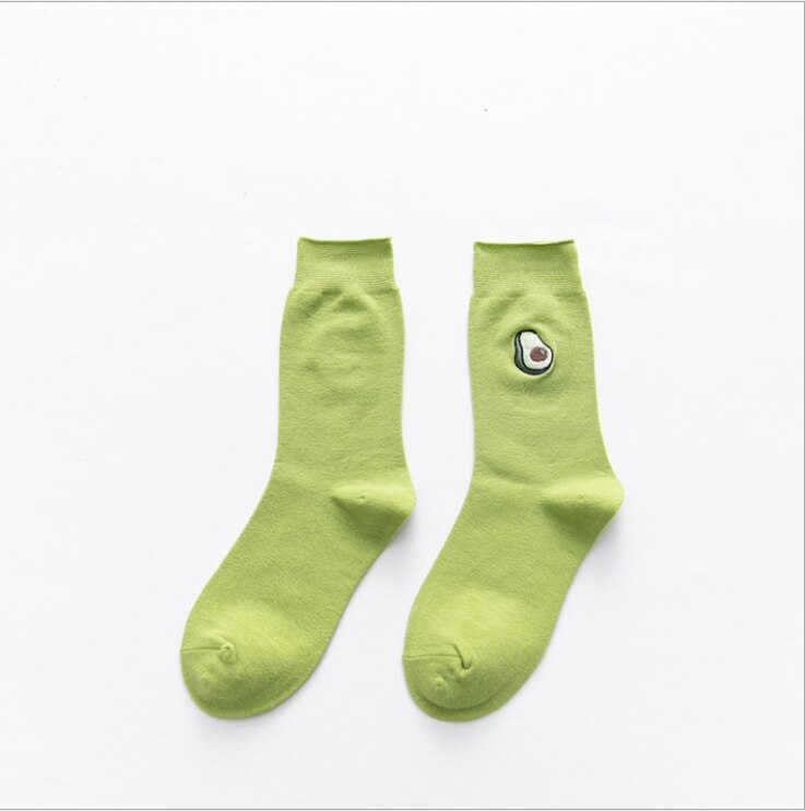 Fasahion Spring And Summer Women's Socks Cute Avacado Embroidery Green Set Socks Casual Socks Short Cotton Socks: 005