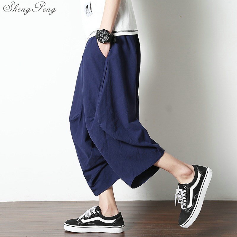 Chinese traditional kung fu wushu pants clothing for men male linen oriental style wide leg pants trousers streetwear V1611