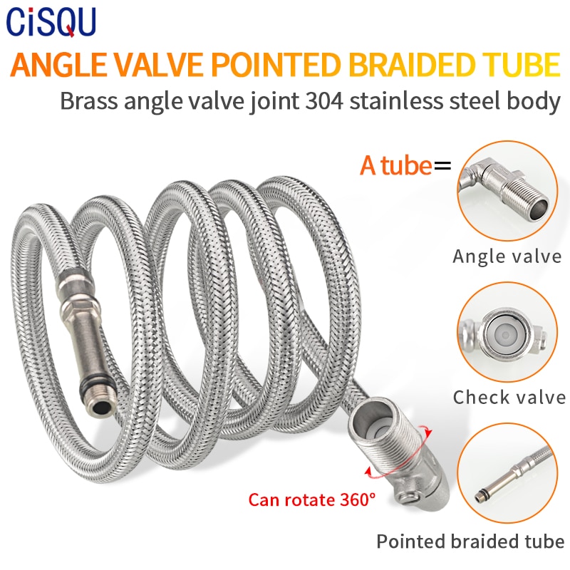 And Cold Water Faucet Inlet Pipe Angle Valve Pointed Stainless Steel Braided With Check Valve Integrated Hose