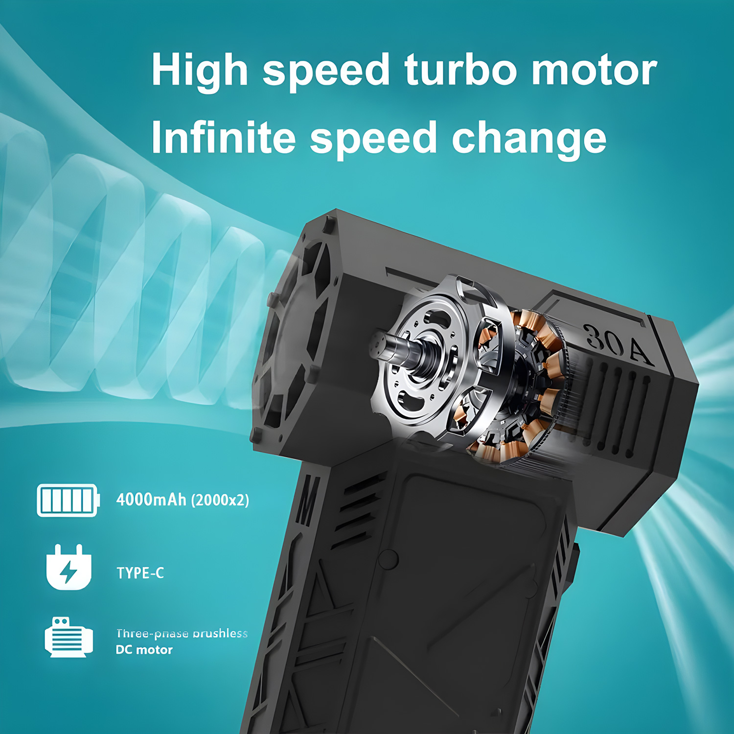 Souffleur d'air électrique Mini plumeau d'air sans brosse 3 vitesses Turbo ventilateur violent Rechargeable sans fil ordinateur Portable nettoyage de voiture