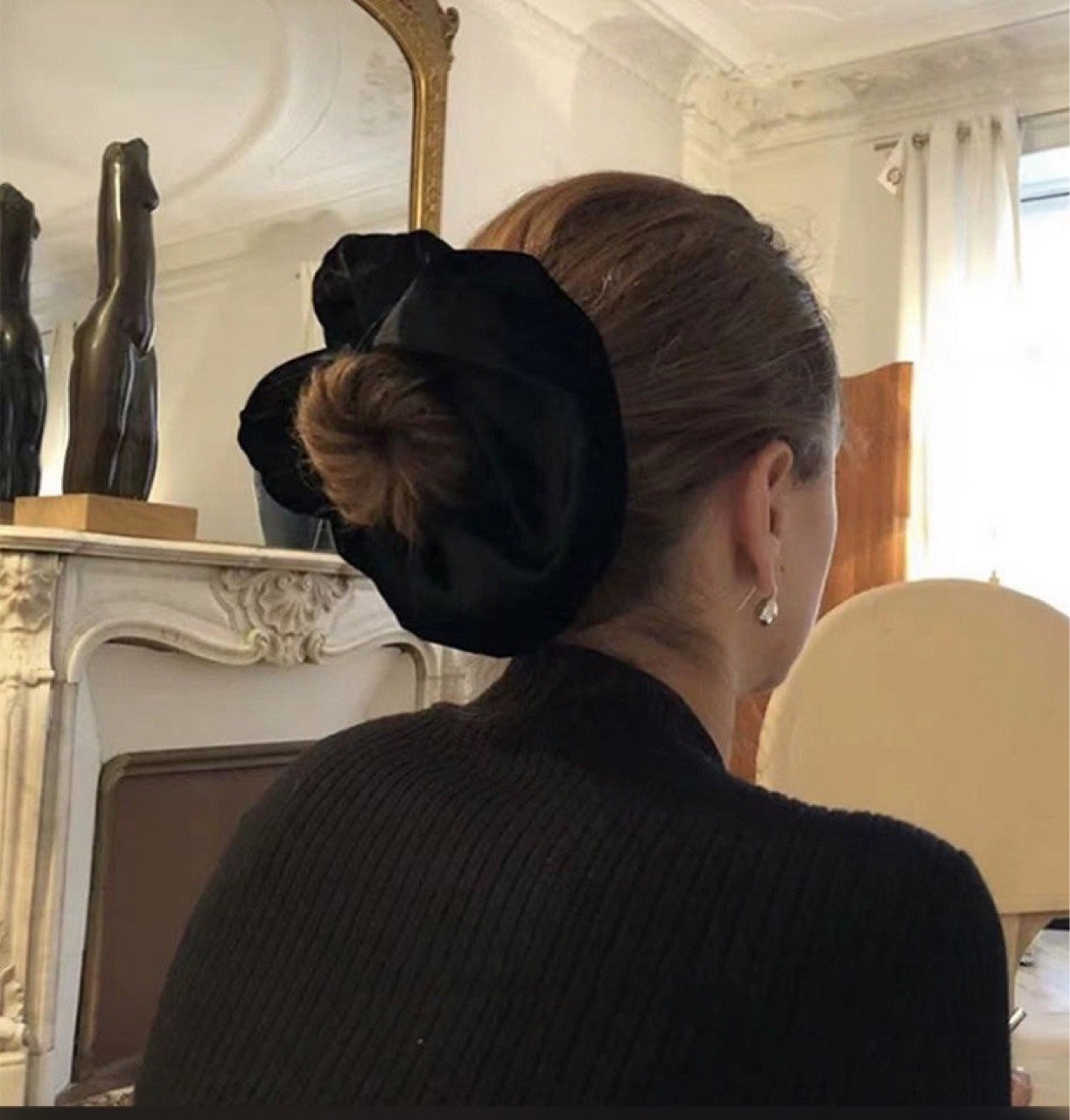 Coleteros de terciopelo negro de gran tamaño, lazos para el cabello para mujeres y niñas, bandas elásticas grandes de goma sólida para el cabello, cuerda, accesorios para el cabello de cola de caballo para invierno