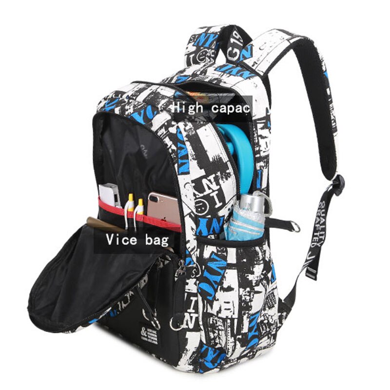 Mochila con estampado de grafiti de lona para hombre, mochilas escolares de marcas famosas, con costuras de letras de capacidad, ideal para viaje,