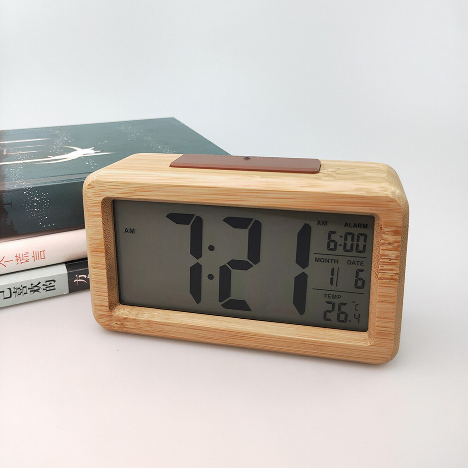 Digital Alarm Clock Operated with Backlight Wooden Electronic Clocks Battery for Household Bedroom Decoration