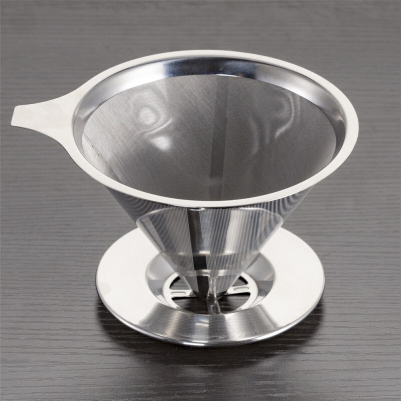 Reusable Coffee Filter 304 Stainless Steel Cone Coffee Filter Baskets Mesh Strainer Pour Over Coffee Dripper With Stand Holder