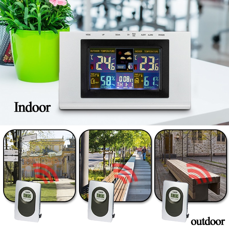 Digital Wireless Weather Clock Station Temperature Humidity Monitor Waterproof Indoor Outdoor Hygrometer Thermometer With Sensor
