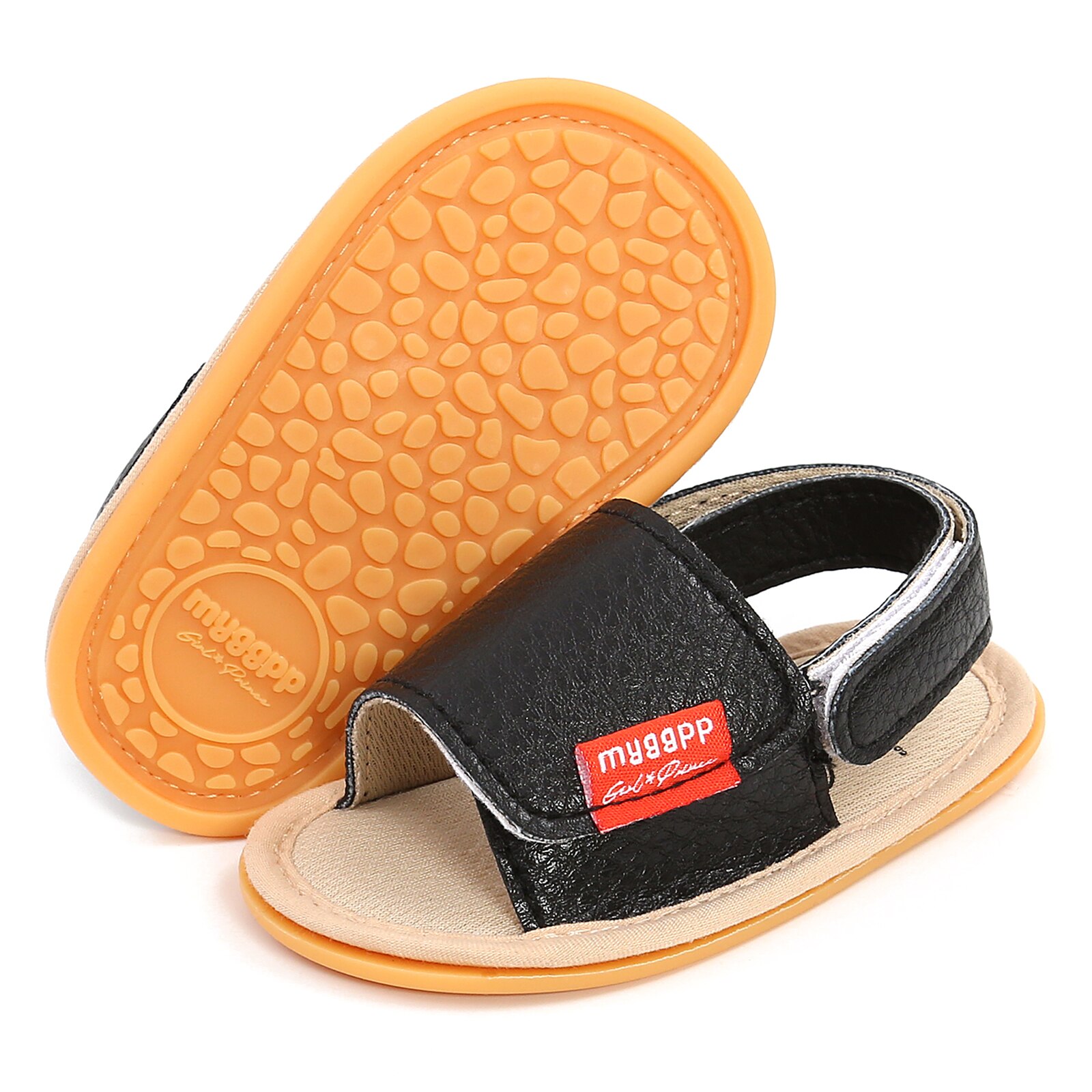 Sandales pour bébé solides/léopard, chaussures plates d'été légères antidérapantes avec fermeture à pression et boucle de talon
