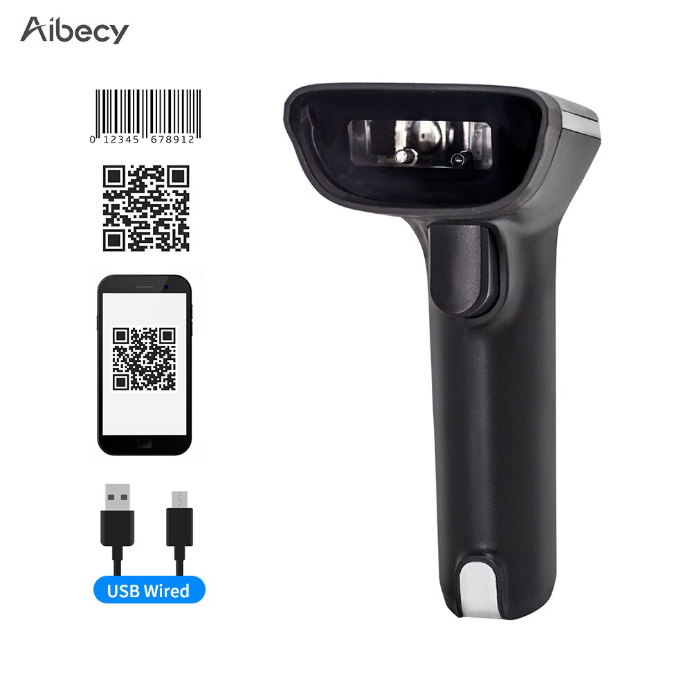 Aibecy Handheld 1D/2D/QR Barcode Scanner 2.4G Wireless BT USB Wired Bar Code Reader Support Two-Way Manual/Auto Scanning