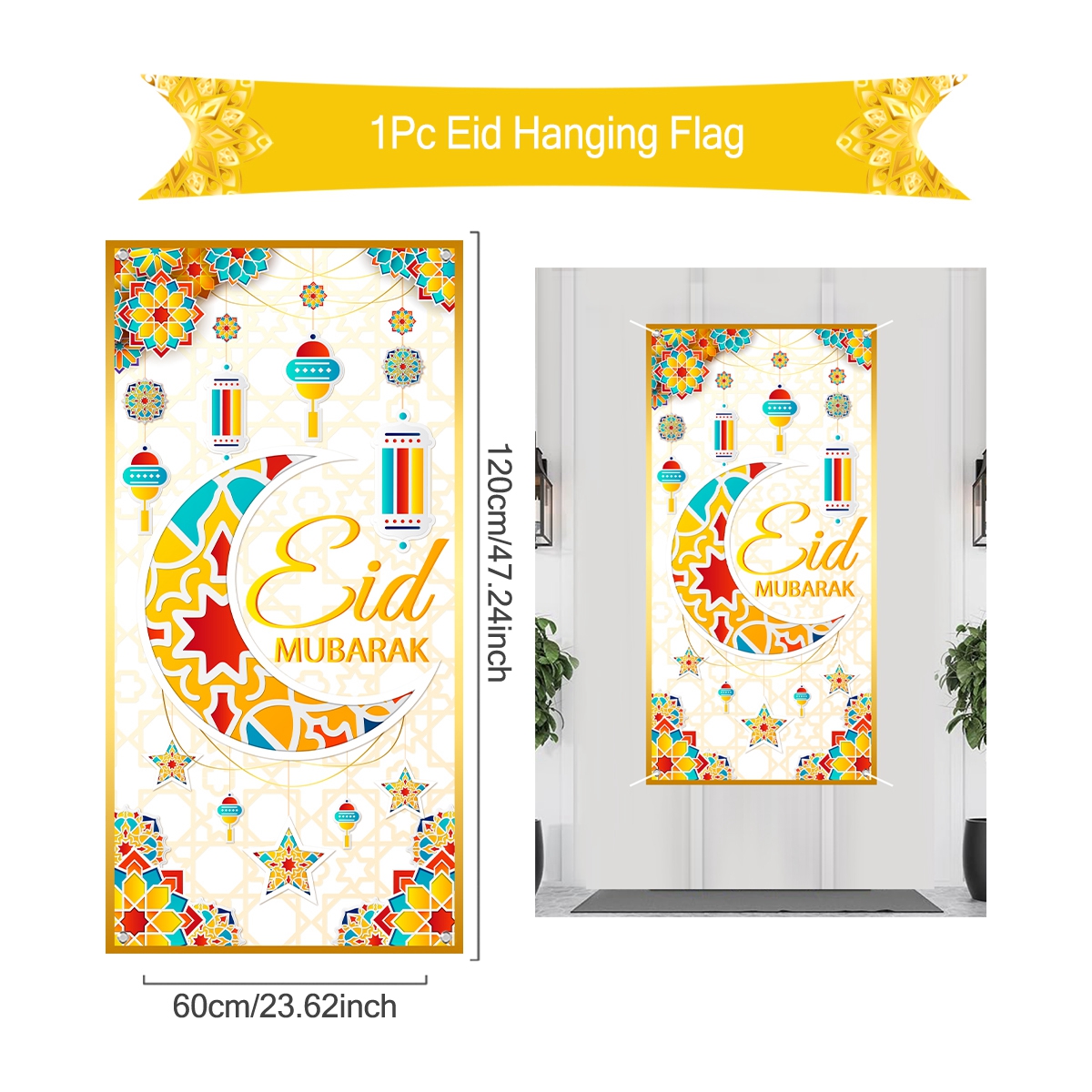 Eid mubarak pendurado bandeira ramadan decoração para casa 2025 ramadan kareem islâmico muçulmano fontes de festa eid al adha presentes