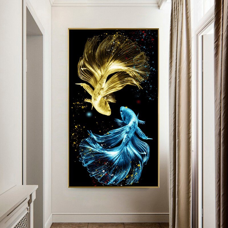 50X90cm Needlework,100% Printed Cross stitch,Sets For Embroidery kit Full Cross-Stitching Cotton&Silk floss Blue Fish