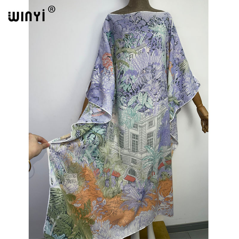 Midden-oosten 2022 Winyi Winter Vrouwen Afdrukken Elegante Boho Kleding Badpak Kaftan Party Lange Jurk