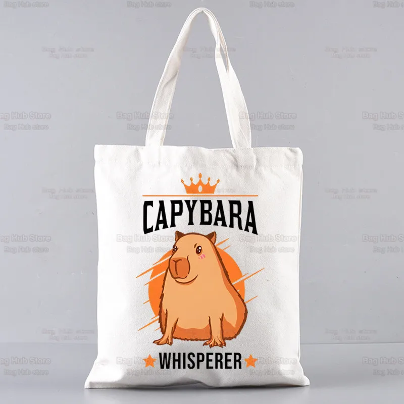 Capybaras Draagtas Unisex Canvas Tassen Gewoon Een Meisje Dat Houdt Van Capybaras Boodschappentassen Bedrukt Casual Schoudertas Opvouwbaar: Blauw