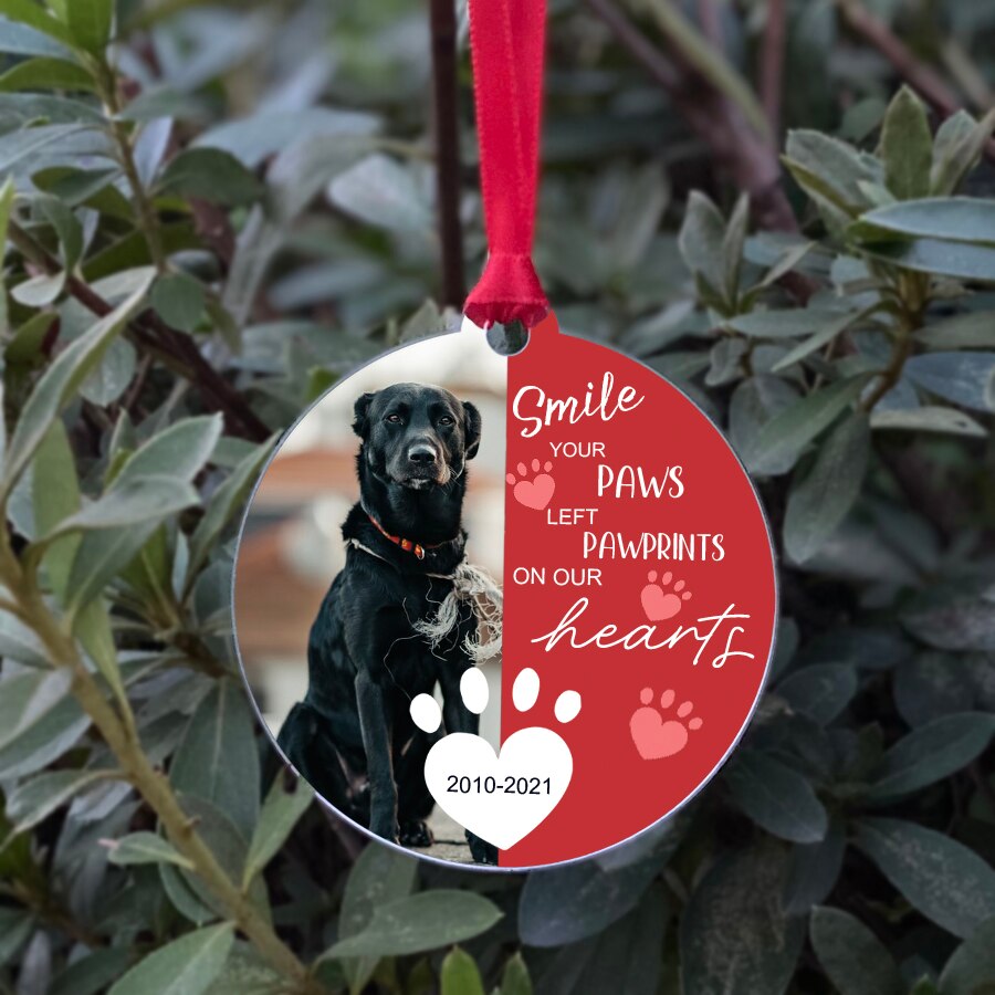 Custom Pet Photo Dog Memory Christmas Ornaments Pet Loss Memorial Tree Decorations: YOUR PAWS LEFT PAWPRINTS ON OUR HEART