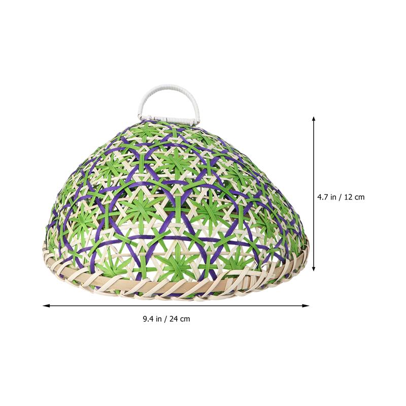 Bamboo Weaving Dustproof Cover With Plate Food Tray Vegetable Fruit Bread Dishes Tent Basket Random Color