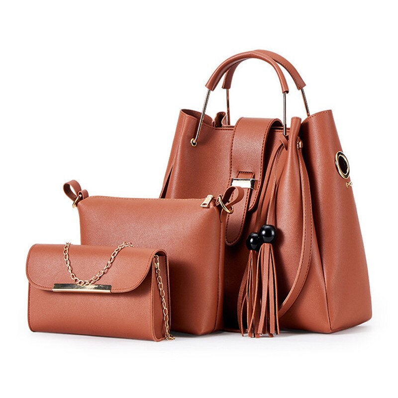 3 uds. Bolsas compuestas para las mujeres, juego de nuevas bolsas de hombro de cuero PU, bolso de borla, bolso Casual, bolso de mensajero compuesto de