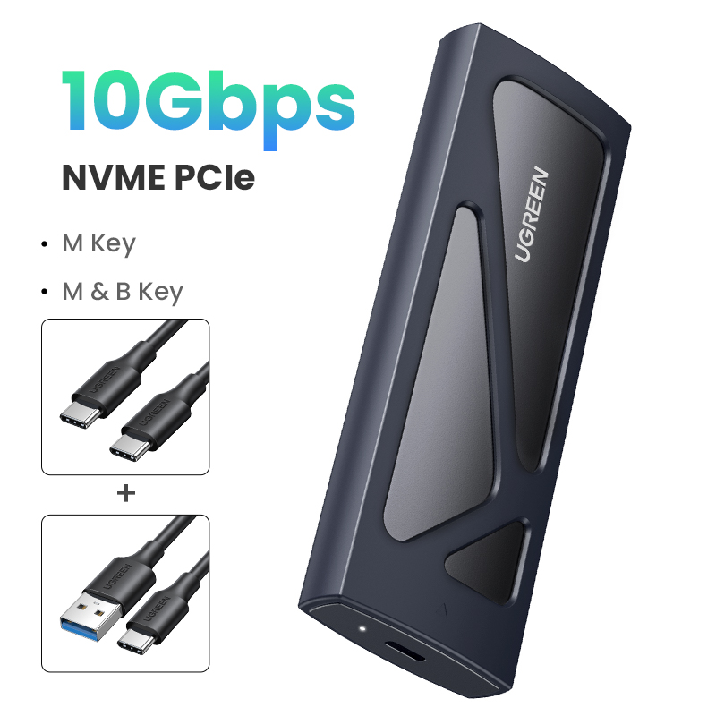 UGREEN M2 SSD Case NVME SATA Dual Protocol M.2 to USB Type C 3.1 SSD Adapter for NVME PCIE NGFF SATA SSD Disk Box M.2 SSD Case: Blue