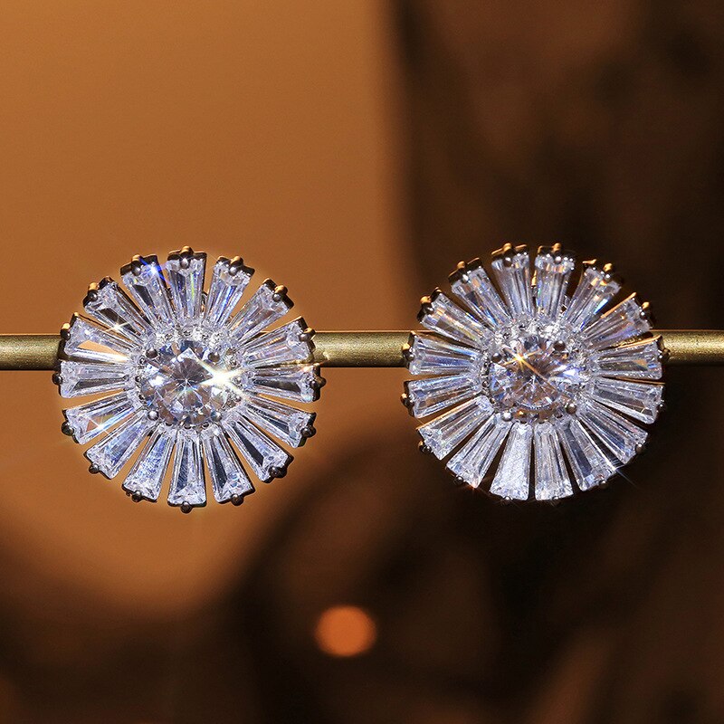 2022 luxe zilveren koreaanse oorbellen in zonnebloemvorm voor dames, jubileumsieraden, in bulk te koop  e5894