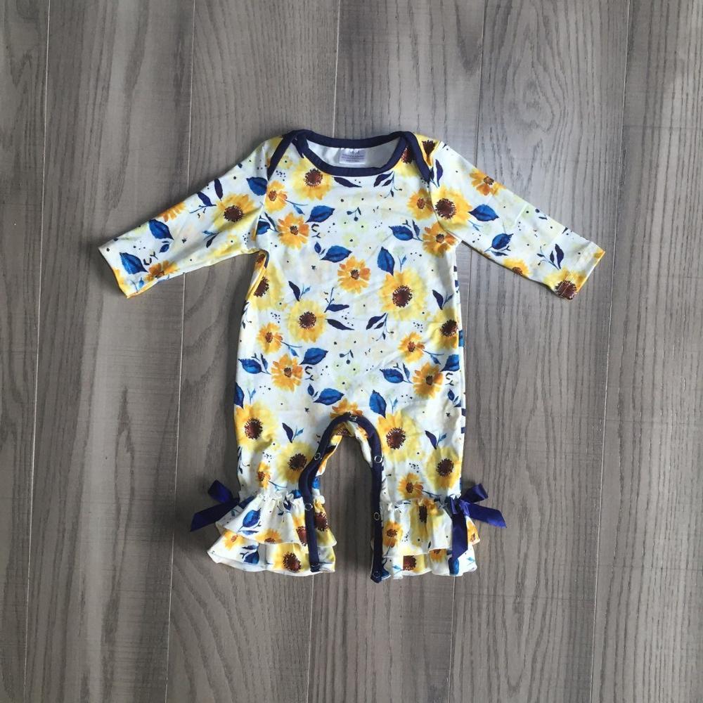 Baby pige tøj baby efterår romper spædbarn småbørn gul floral romper: 3m