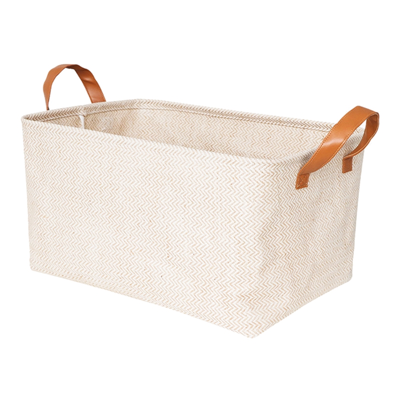 Folding Storage Basket Foldable Linen Storage Box Bins Fabric Organizer Organize Office Bedroom Closet Toys Laundry Basket: Beige storage basket / 48x33x26cm